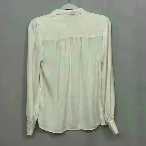 Modcloth Womens Medium Ivory Button Up Blouse Polyester Long Sleeve Ruched Back - Picture 12 of 13